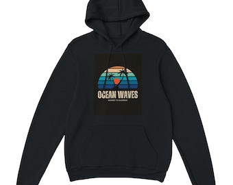 Oceaangolven van zonsondergang tot zonsopgang | Hoodie met tropisch ontwerp voor heren | Zwaar gemêleerd sweatshirt met capuchon |Verkrijgbaar in 10 kleuren