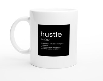 24-MAG Hustle Definition Mug Black | 11oz Black Aesthetic Ceramic Mug | Funny Coffee Lover Gift | Minimalist Dictionary Cup