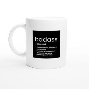 24-MAG Badass Definition Mug Black | 11oz Minimalist Ceramic Coffee Cup | Bold Black Dictionary Design