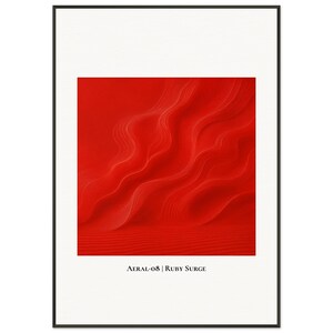 Ruby Surge | Aeral-serien | Inramad abstrakt väggkonsttryck | Poster i museikvalitet med metallram | Minimalistisk vågkonst