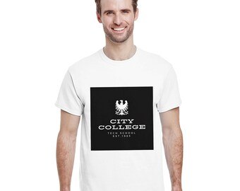 École technique City College | T-shirt universitaire pour homme | T-shirt en coton épais | Disponible en 13 couleurs