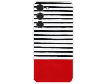 Black Stripes and Red Phone Case| Flexi Phone Cover - Transparent & Shockproof | Compatible with Samsung