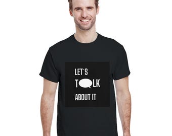 Parlons-en | T-shirt graphique amusant pour homme | T-shirt en coton épais | Disponible en 12 couleurs