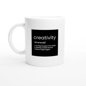 24-MAG Creativity Definition Mug Black | 11oz Black Aesthetic Ceramic Mug | Funny Coffee Lover Gift | Minimalist Dictionary Cup