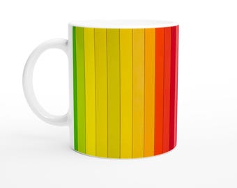 24-MAG Vibrant Rainbow Stripes | Colorful Coffee Mug | 11oz Ceramic Mug | Rainbow Design Coffee Mug | Aesthetic Striped Cup