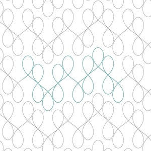 May include: A digital pattern for quilting featuring a repeating pattern of loopy shapes. The pattern is called "Loopy Loops" and is available at www.traceypereira.co.uk.