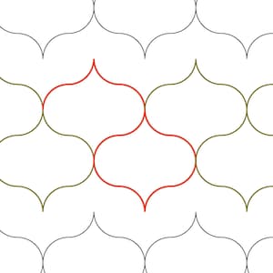 Può includere: Uno sfondo bianco con un motivo ripetuto di ovali allungati in nero, verde oliva e rosso. Il testo "Speech Bubblish" è visualizzato in un carattere sans-serif.