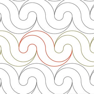 May include: A digital longarm quilting pattern titled Triple Wave, featuring repeating black and olive green curved wave lines on a white background. The text includes file formats like .BQM, .CQP, .DXF, .HQF, .HQV, .IQP, .PAT, .PLT, .QLI, .SSD, .PNG, and .JPEG.