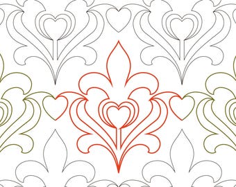 Fleur de Lis Hearts Lite | Longarm Quilting Design | Digital Pantograph Pattern | Edge-to-Edge Quilt Pattern