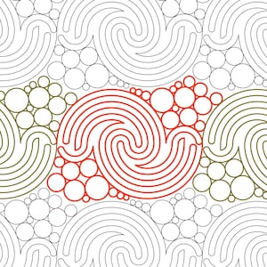 May include: A repeating pattern of swirling wave crests and bubbles in black, olive green, and red on a white background. The text "Crest of a Wave with Bubbles" is visible in the lower right corner.