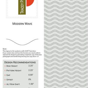 A set of instructions with a graphic image to show how this Modern Wave design can be quilted out on a computerised longarm quilting machine.
