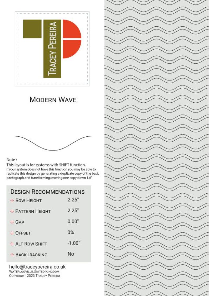 A set of instructions with a graphic image to show how this Modern Wave design can be quilted out on a computerised longarm quilting machine.