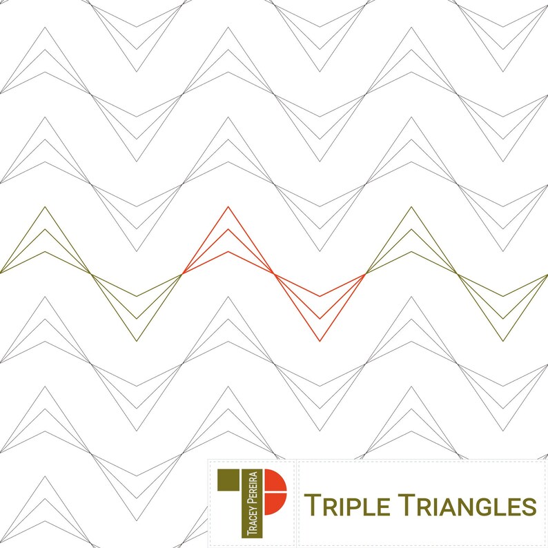 A single line repeating design of a set of three triangles for computerised quilting machines.
