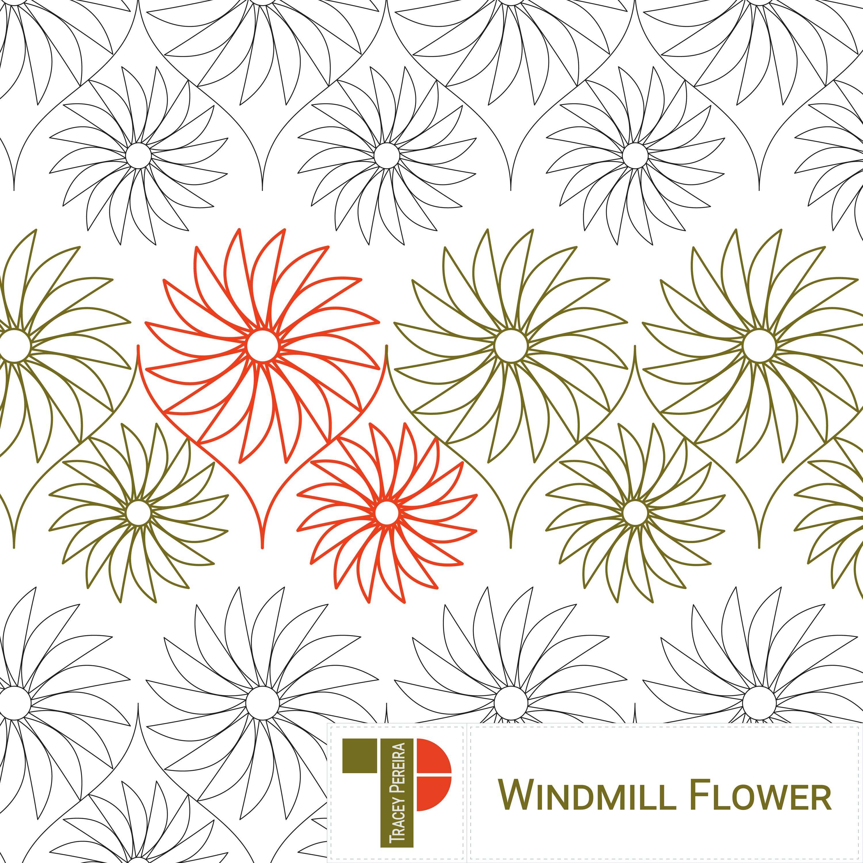 Windmill Flower Pantograph: Modern Edge-to-edge Quilt Pattern