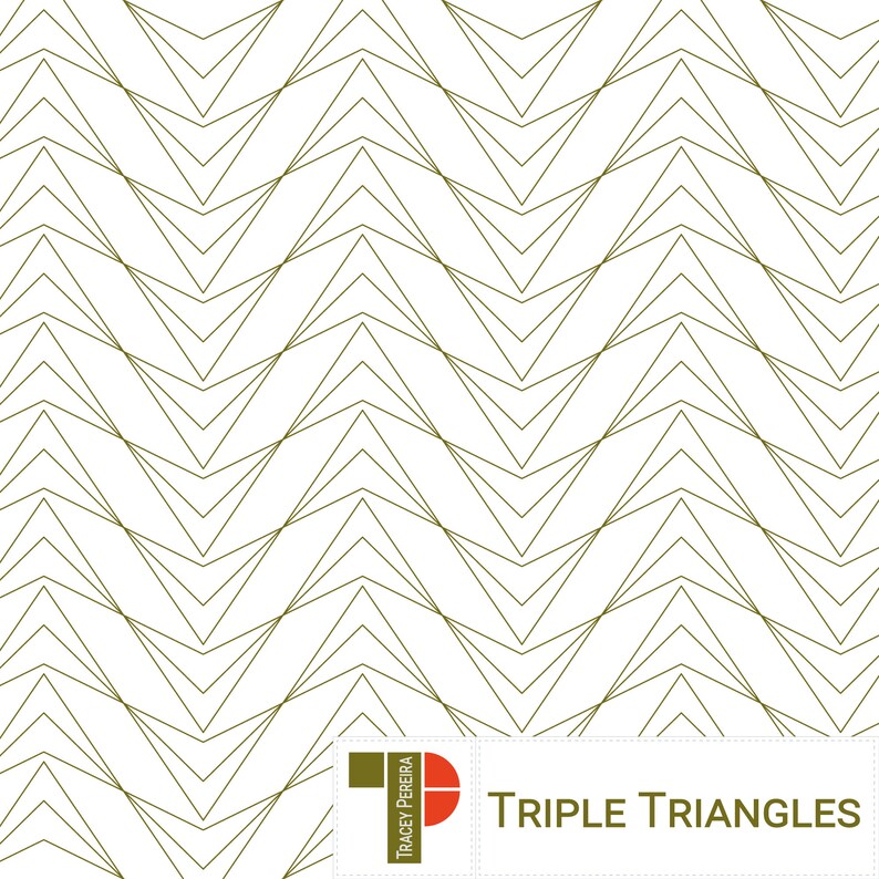 A single line repeating design of a set of three triangles for computerised quilting machines.