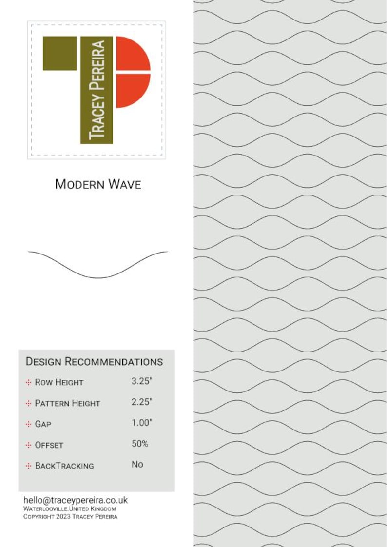 A set of instructions with a graphic image to show how this Modern Wave design can be quilted out on a computerised longarm quilting machine.