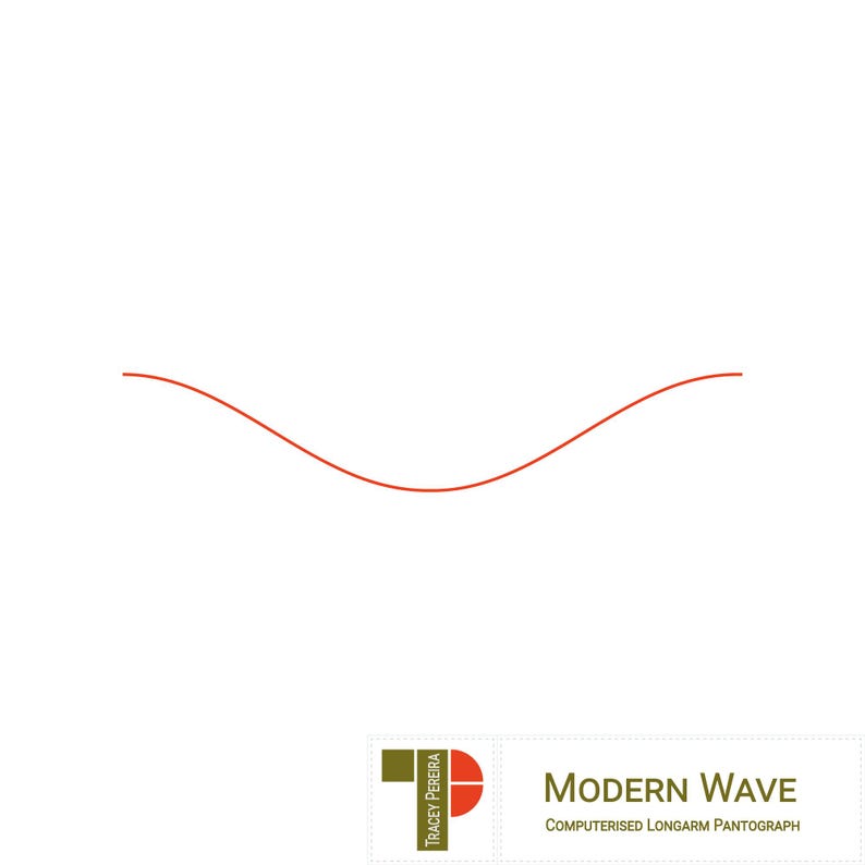 A red single wave unit that when repeated creates a wavy lie pantograph for computerised quilting machines.