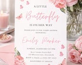 Editable Butterfly Baby Shower Invitation, A Little Butterfly Is On Her Way, Boho Girl Baby Shower Invite,Canva Baby Invite,Digital Download