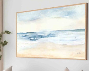 Ocean Wave Watercolor Print Extra Large Wall Art Abstract Sea Landscape Beach Decor Boho Wall Decor Living Room Art Seascape Painting