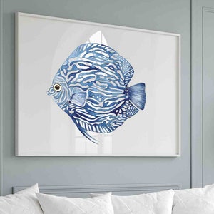 Modern Coastal Wall Decor Blue Fish Abstract Art Print Tropical Coastal Wall Art Beach House Hamptons Artwork Fine Art Poster Gift for Boy