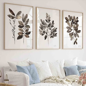 Botanical Wall Art Print Set of 3 Brown Leaves Neutral Wall Decor Nature Artwork Tropical Prints Classic Decorating Hamptons Earthy Decor