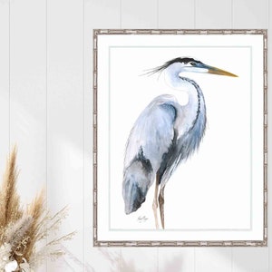 Great Blue Heron Art Print, Minimalist Decor, One Piece Poster, Handmade Heron Print, Watercolor Bird, Gift for Her