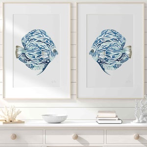 Tropical Discus Fish Prints: Coastal Watercolor Wall Art, Set of 2