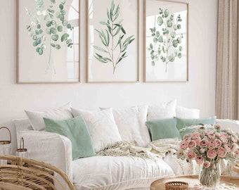 Sage Green Wall Art Eucalyptus Olive Branch Minimalist Set of 3 Prints Gift for Her Plant Lover Home Decor Watercolor Spring Summer Art