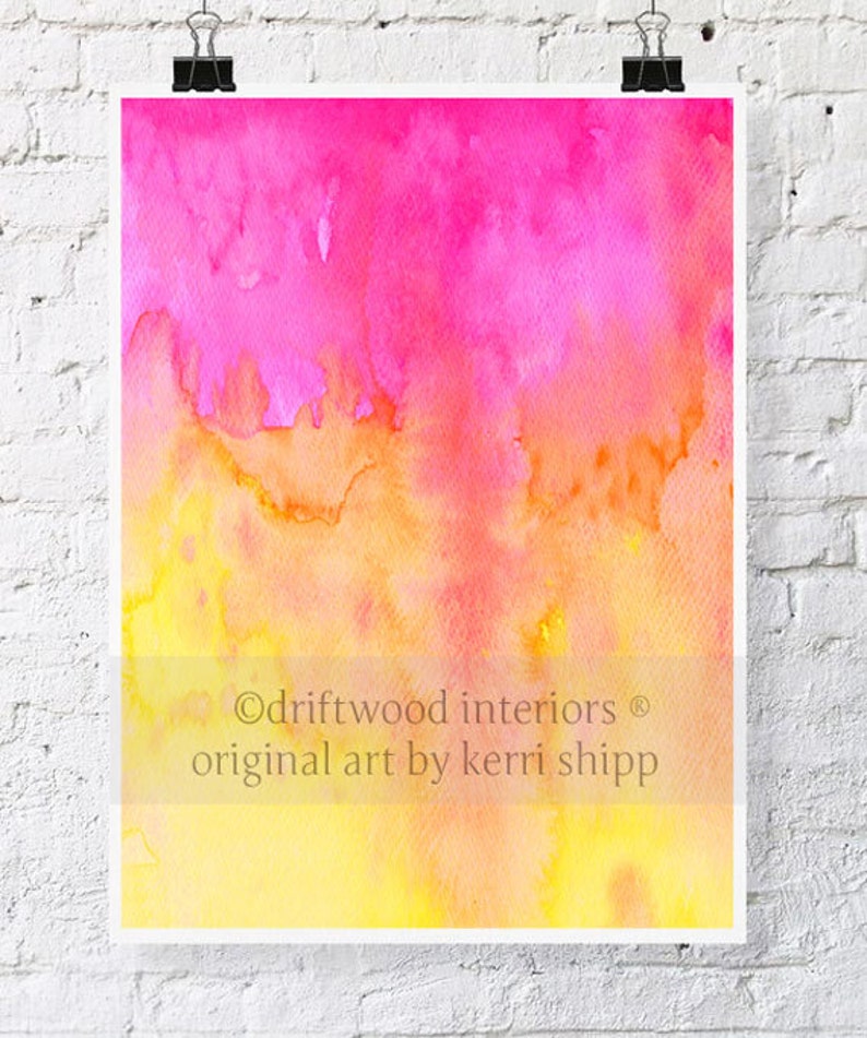 Abstract Watercolor Print Splice 11 x 14 Abstract Giclee Print Pink and Orange Watercolor Art image 1