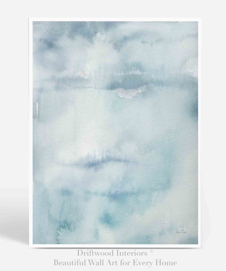 Pale Blue Wall Art Print Blue Gray Abstract Watercolor, Minimalist Abstract Wall Art, XL Abstract, Spa Blue Wall Art image 3