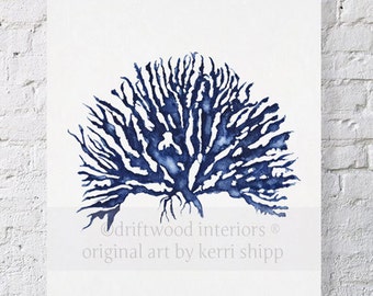 Sea Coral IV in Denim Blue Watercolor Print 11x14 - Blue Coral Art - Blue Sea Fan - Sea Life Art Print - Coral Art Print