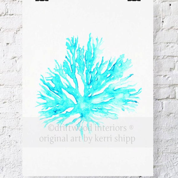 Sea Coral II in Turquoise Watercolor Print - Sea Coral Art Print - Sea Life Art