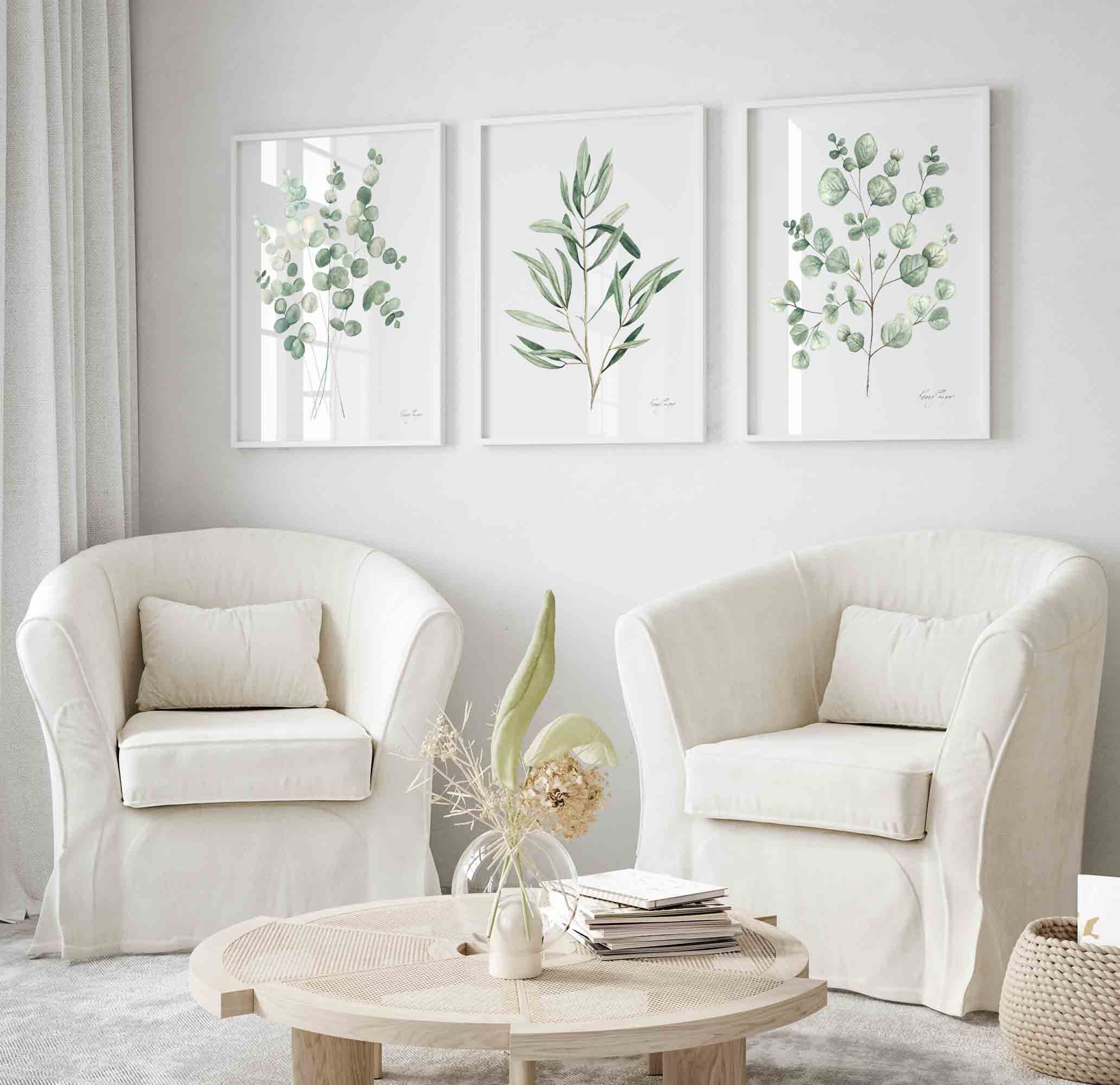 Sage Green Wall Art Eucalyptus Olive Branch Minimalist Set of 3 Prints ...