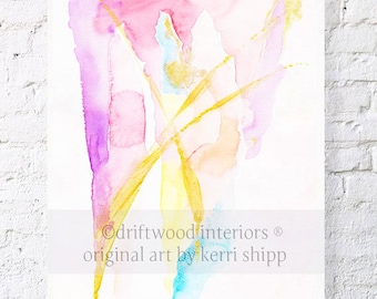 Abstract Watercolor Print in Pink & Gold - "All that Glitters" 11 x 14 - Abstract Art Print - Watercolor Abstract - Modern Abstract Art