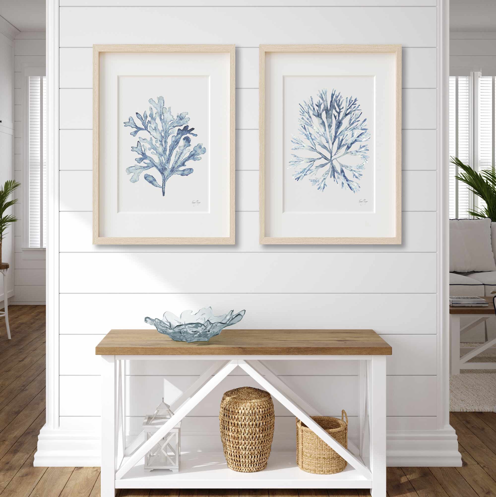 Seaweed Watercolor Print Set, Sky Blue Coastal Wall Art - Etsy