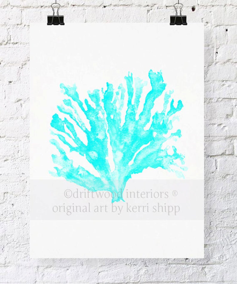 Sea Coral in Turquoise Watercolor Art Print 11x14 Sea Life Wall Art in Turquoise Blue image 1