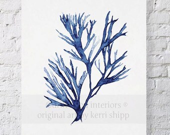 Algues Wall Art Print en Denim bleu - bleu corail Art - Blue Print algues - mer vie reproduction d’Art - reproduction d’Art corail - algue V en Denim 17 x 22