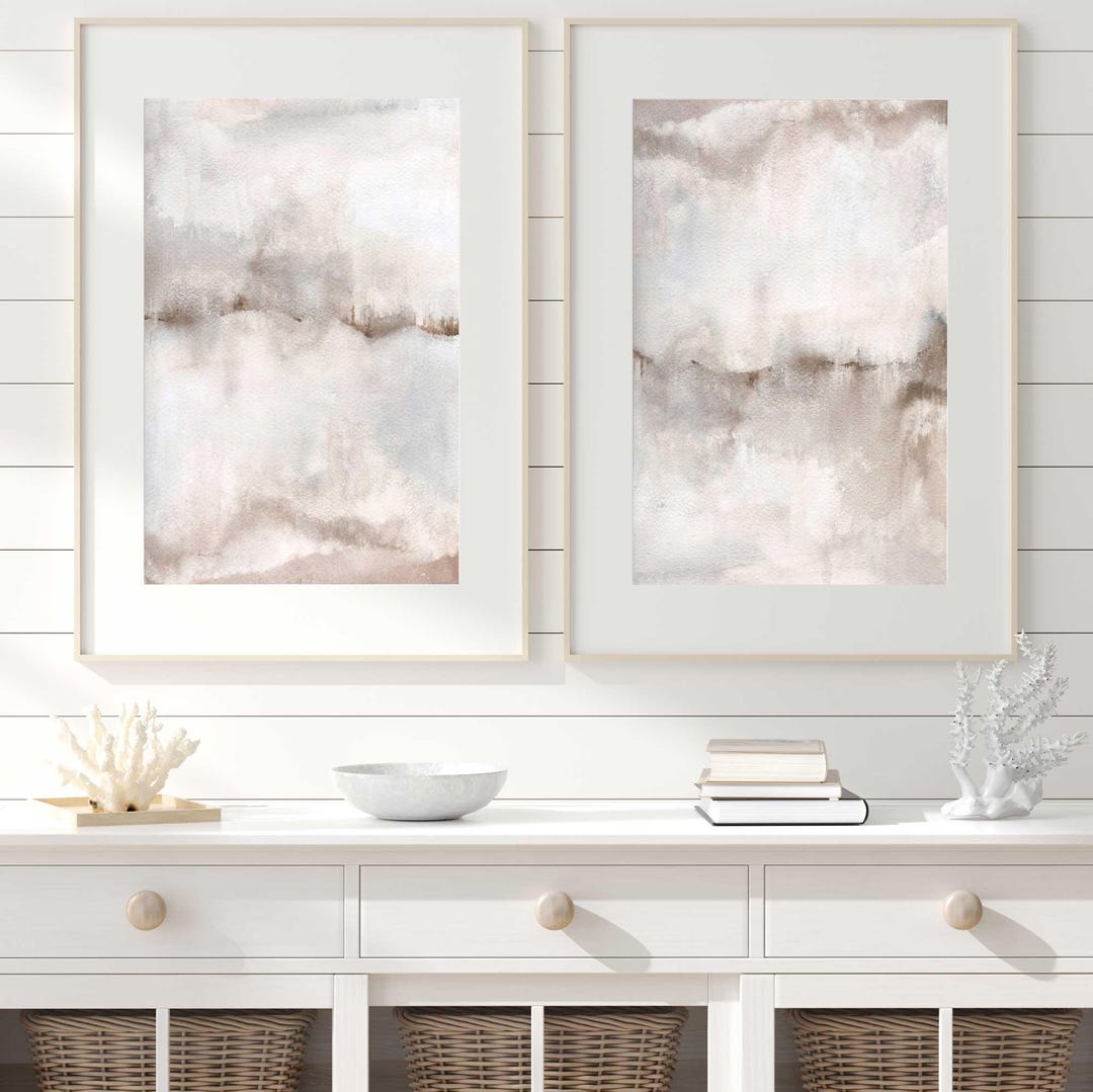 Neutral Wall Art Beige Gray Taupe - Set of 2 Minimalist Abstract ...