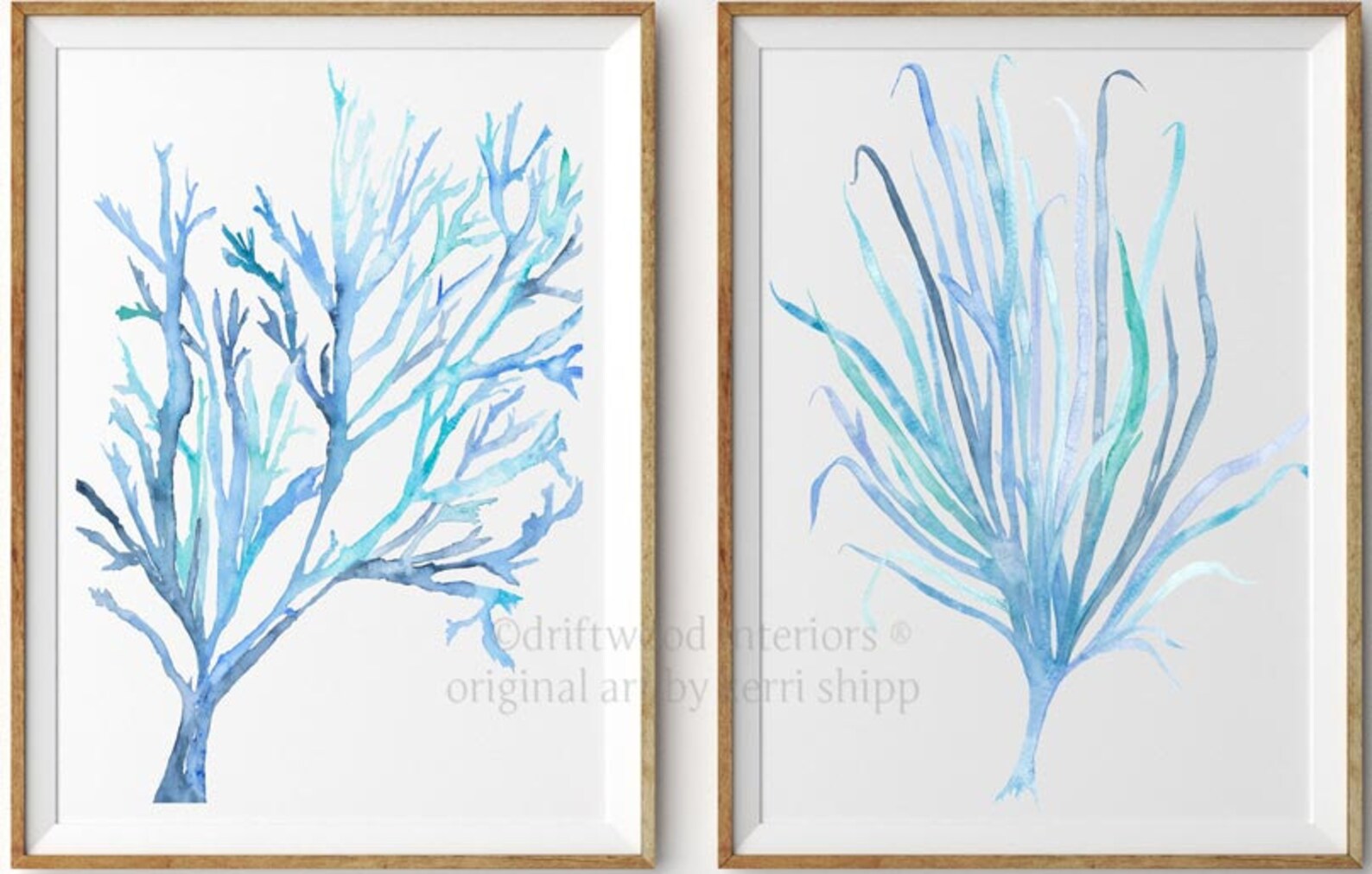 Seaweed Wall Art Print in Aqua Blue Coral Art Blue Seaweed Etsy