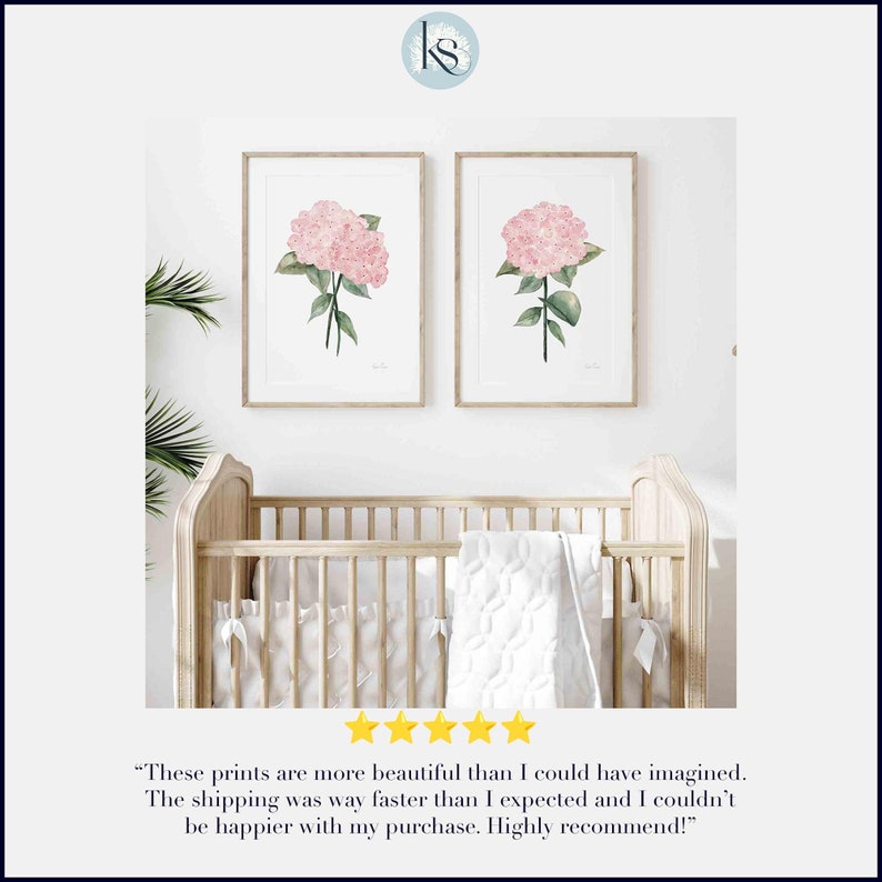 Hydrangea Wall Art Prints Set: Pale Pink Watercolor Botanical ...