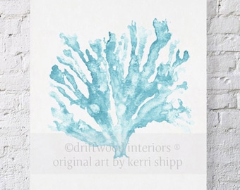 Sea Coral Print in French Blue 11x14 - Sea Life Art Print - Coral Art Print - Watercolor Art Print - Giclee Print
