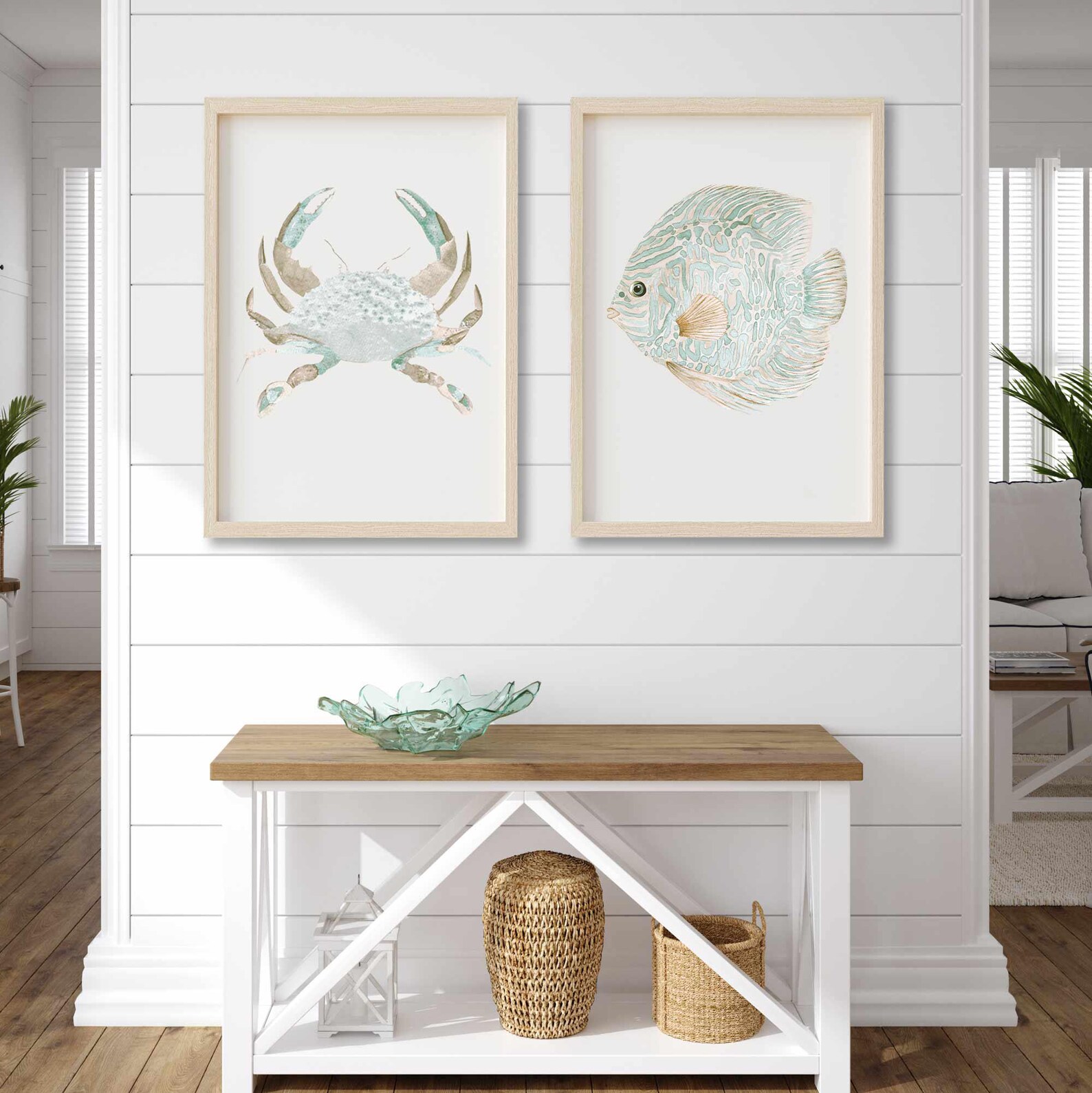 Coastal Crab and Fish Watercolor Print Set – Beach House Wall Art - Etsy