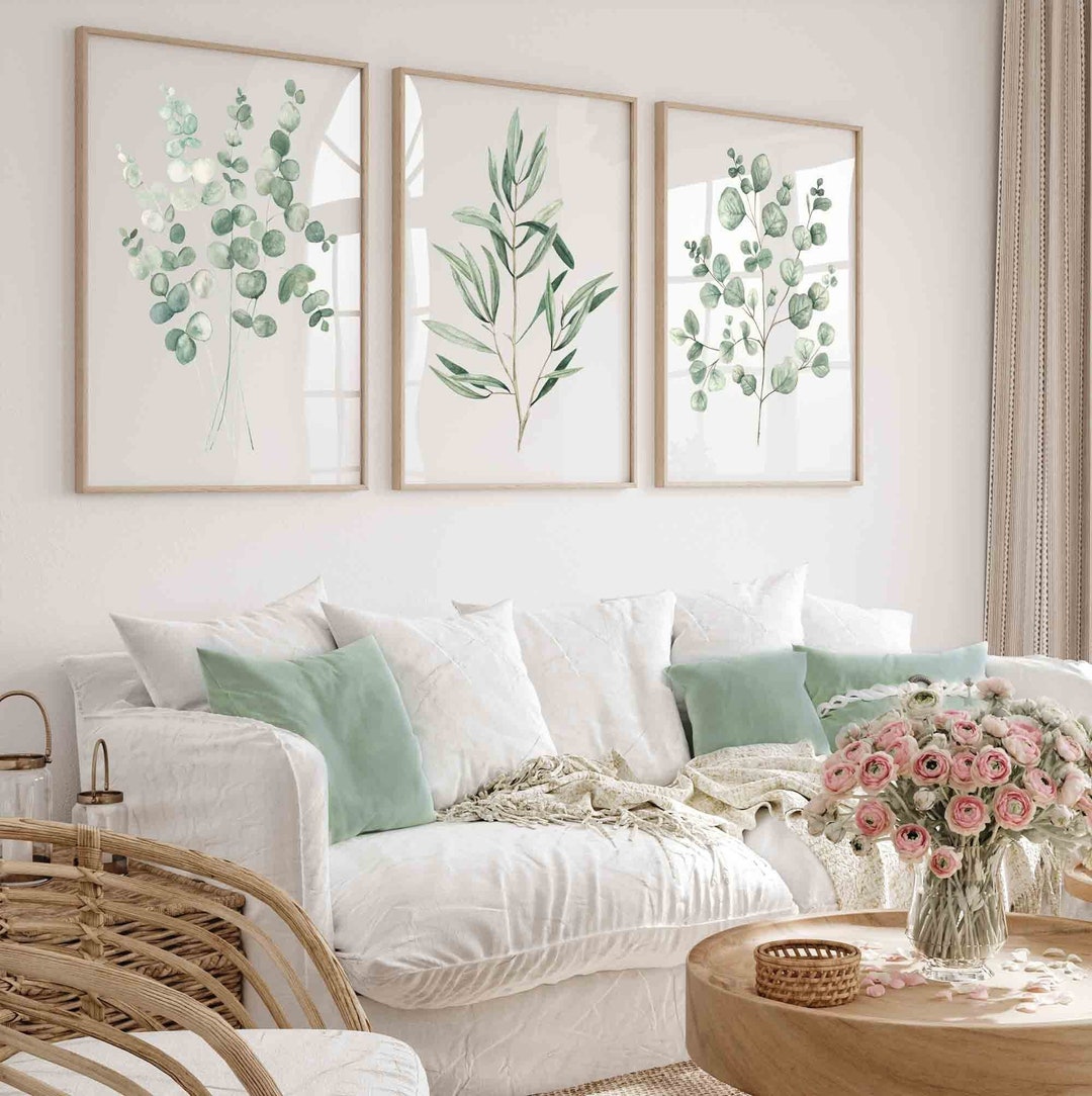 Sage Green Wall Art Eucalyptus Olive Branch Minimalist Set of 3 Prints ...