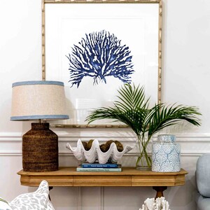 Minimalist Wall Decor Blue Coral Watercolor Print, Nautical Seaweed Beach House Decor, Hamptons Interiors Wall Art, Navy Blue Home Decor image 2