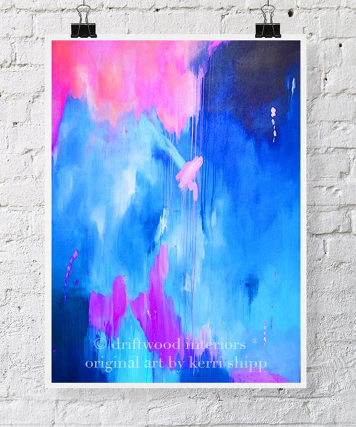 Blue Pink Abstract Watercolor Print Abstract Art Modern Etsy