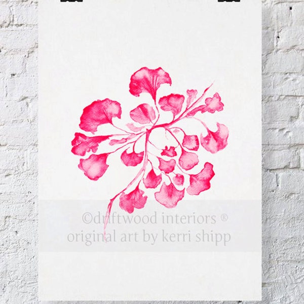 Sea Fan IV in Raspberry Watercolor Print - Sea Life Wall Art in Raspberry Red - Sea Coral Print