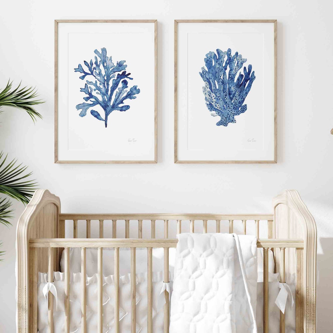 Navy Blue Coral Seaweed Watercolor Art Print Set - Etsy
