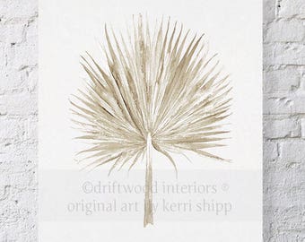 Fan Palm Watercolor in Natural Taupe 11x14 - Leaf Watercolor  Print - Tropical Wall Art - Fan Palm Wall Art Decor
