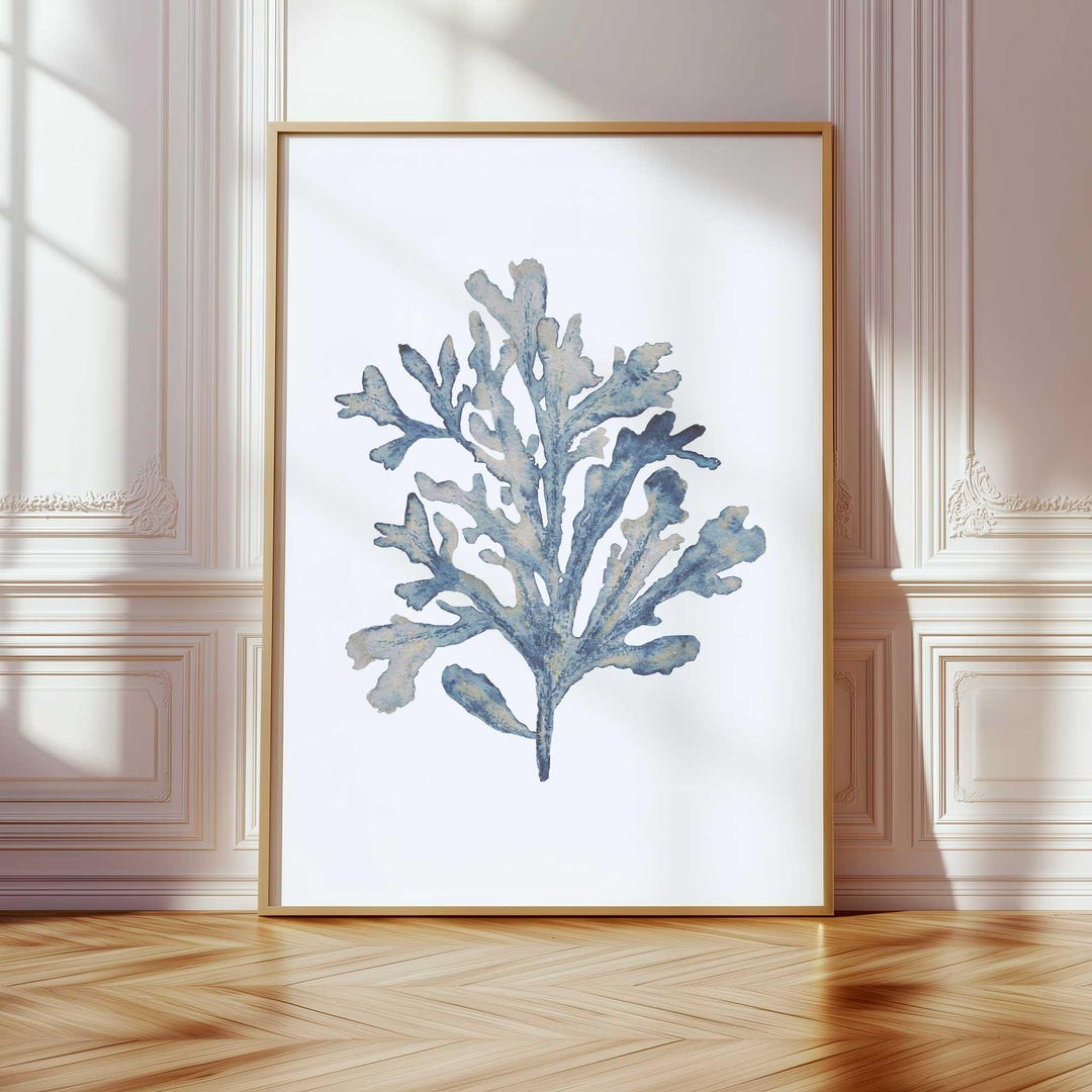 Watercolor Seaweed Print: Coastal Beige & Blue Botanical Wall Art - Etsy