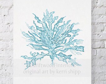 Sea Coral Wall Art Print in Pale Blue - Watercolor Giclee Art Print - Sea Life Wall Art - Sea Coral III in French Blue 11x14 Print